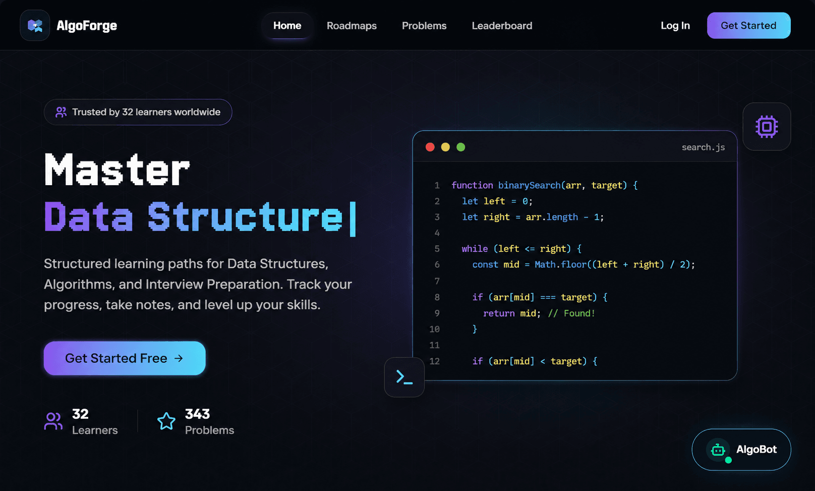 AlgoForge — DSA Platform preview