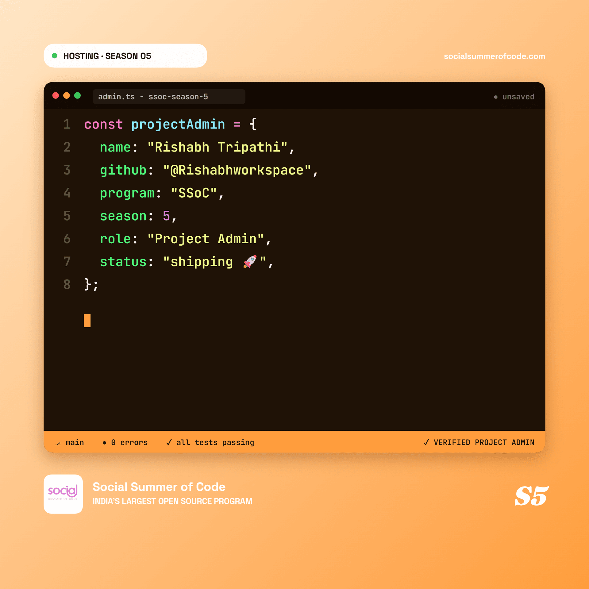 Rishabh Tripathi — Social Summer of Code 2024 Project Admin & Contributor Badge